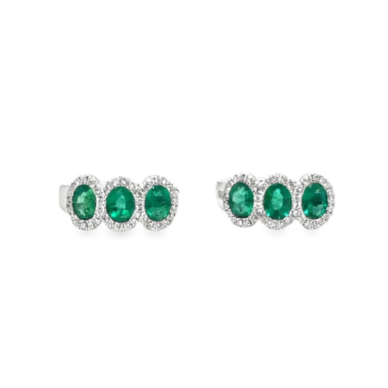 Serj and Sons 3 Oval Halo Emerald and Diamond Higgies, 18kt White