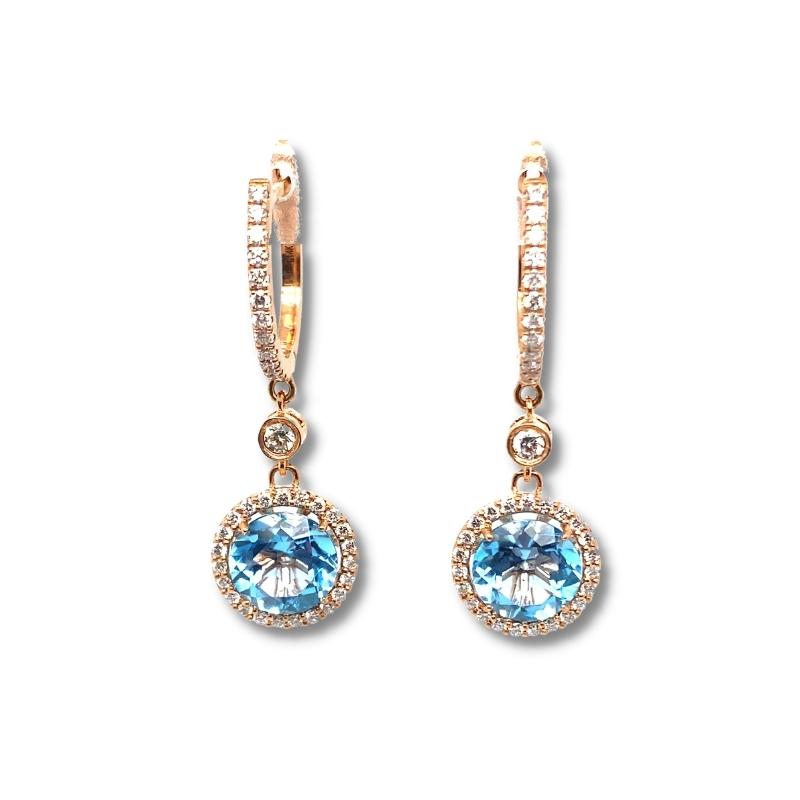 3.50ctw Swiss Blue Topaz Dangle Halo Diamond Earrings