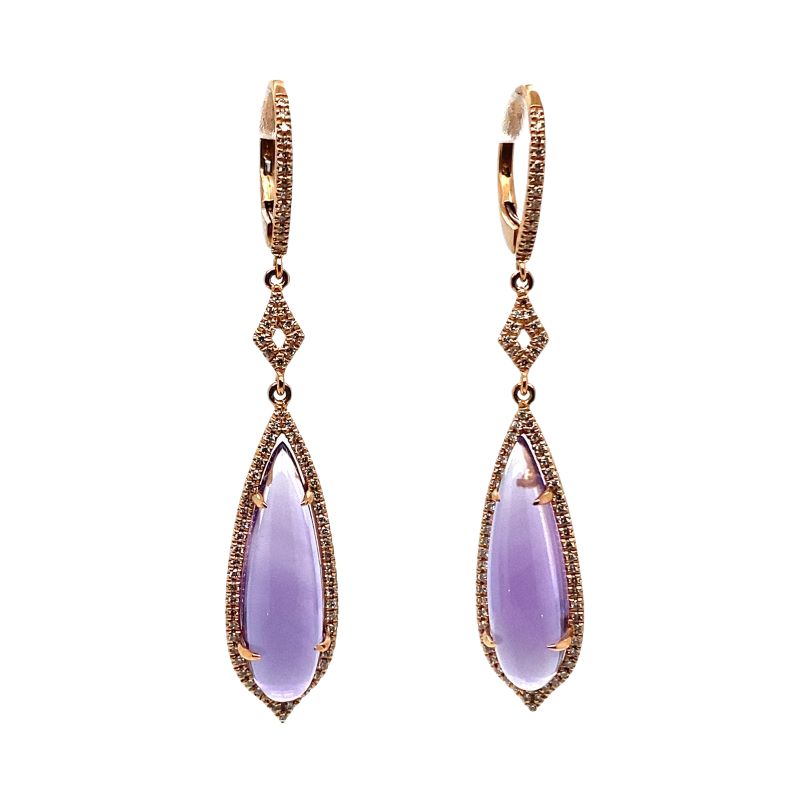 Purple Amethyst Teardrop Shape Dangle Earrings w/ Diamonds