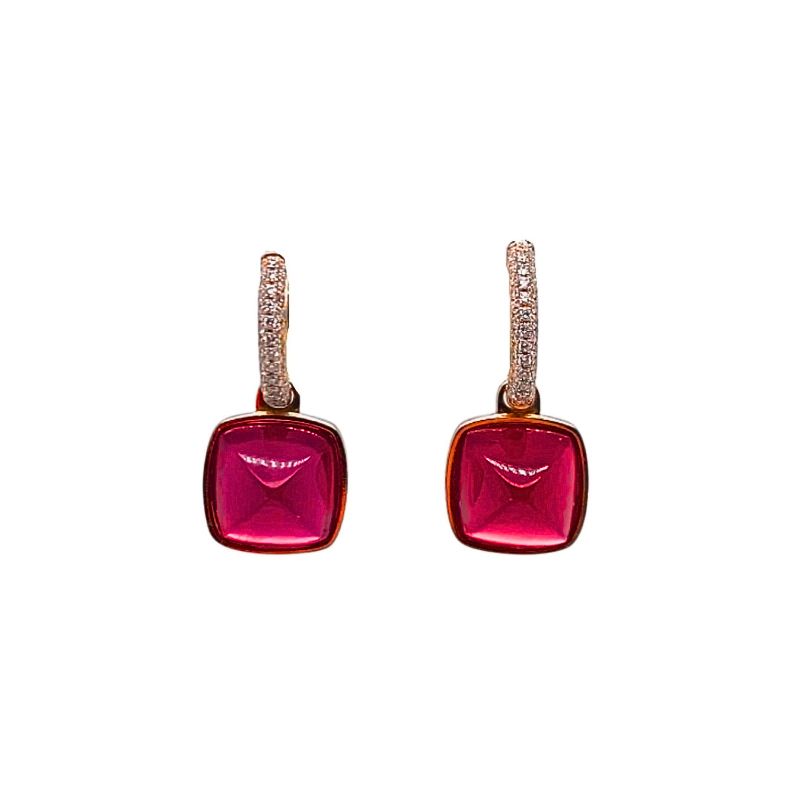 Cushion Capochon Garnet and Diamond Drop Earrings