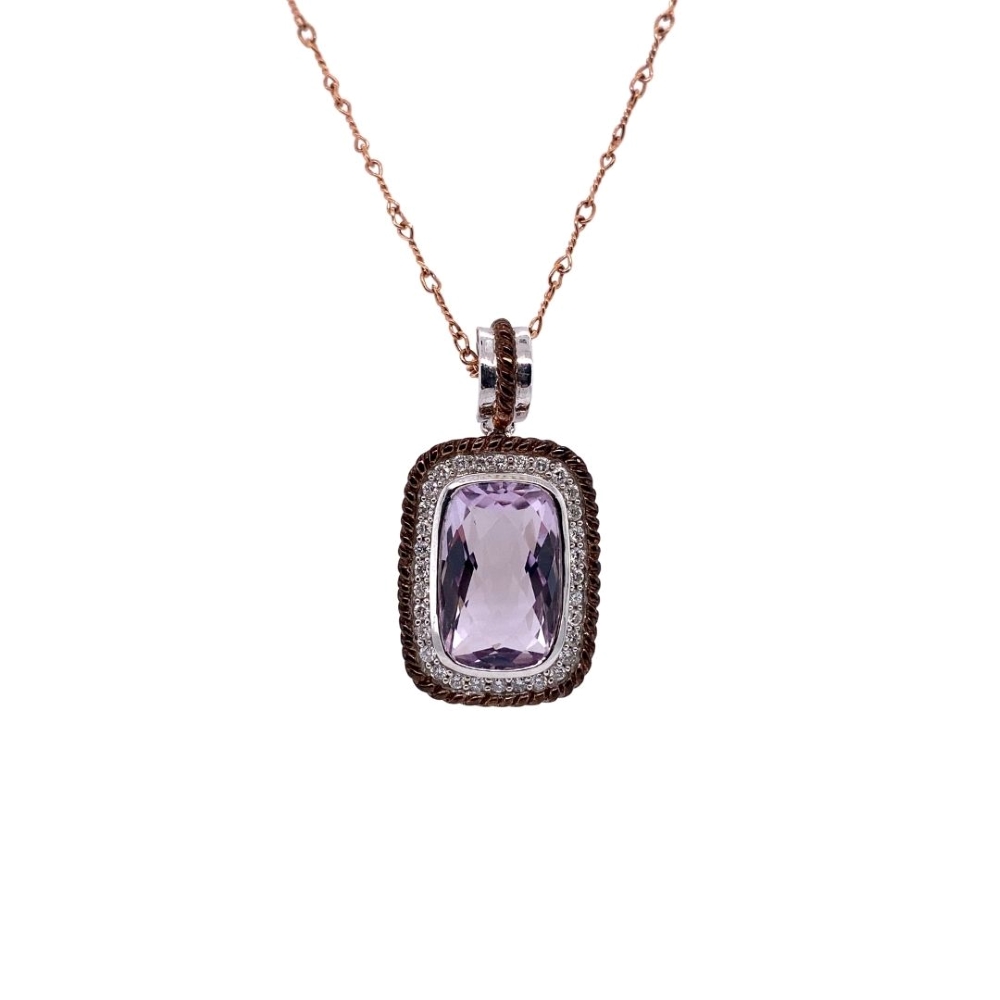 25mm Checkerboard Elongated Cushion Amethyst and Diamond Halo Pendant on Twisted Cable Chain
