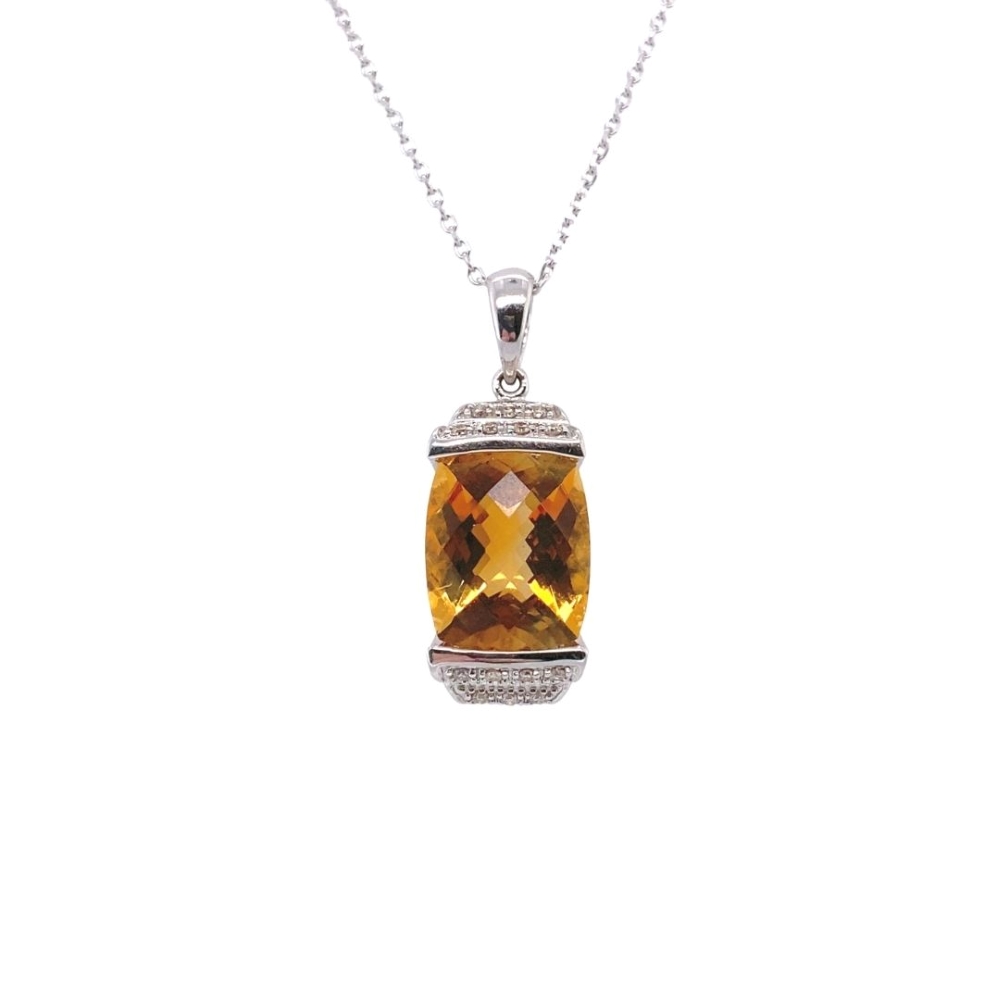 5ct Checkerboard Elongated Cushion Citrine and Diamond Pendant