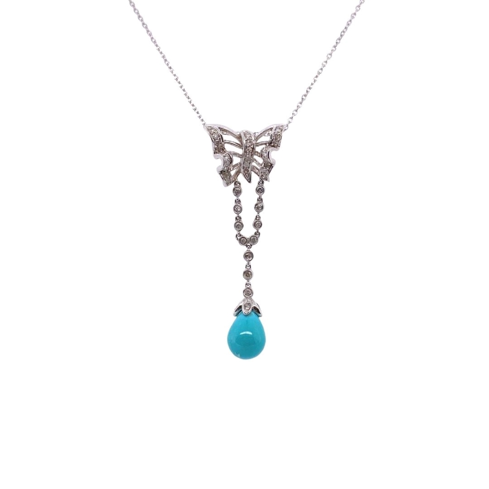 Dangling Turquoise and Diamond Butterfly Pendant
