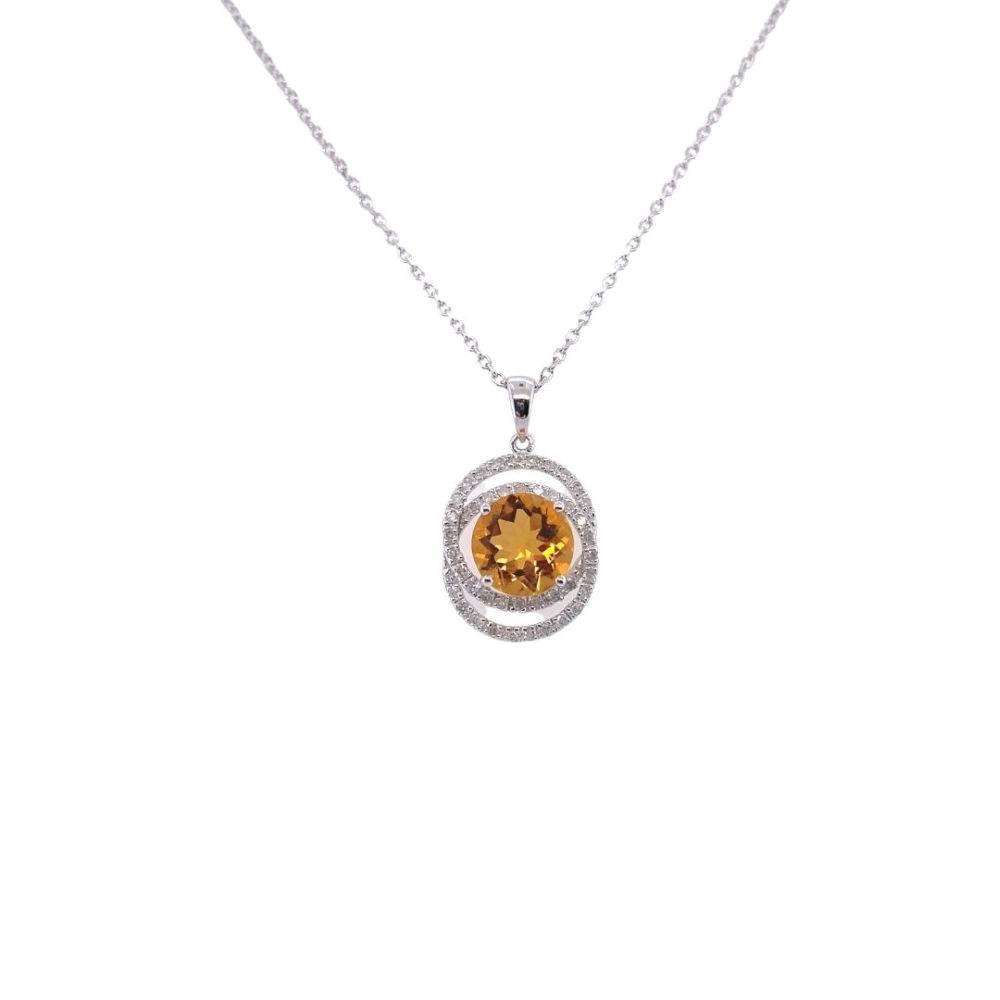 8mm Citrine and Interlocking Diamond Halo Pendant