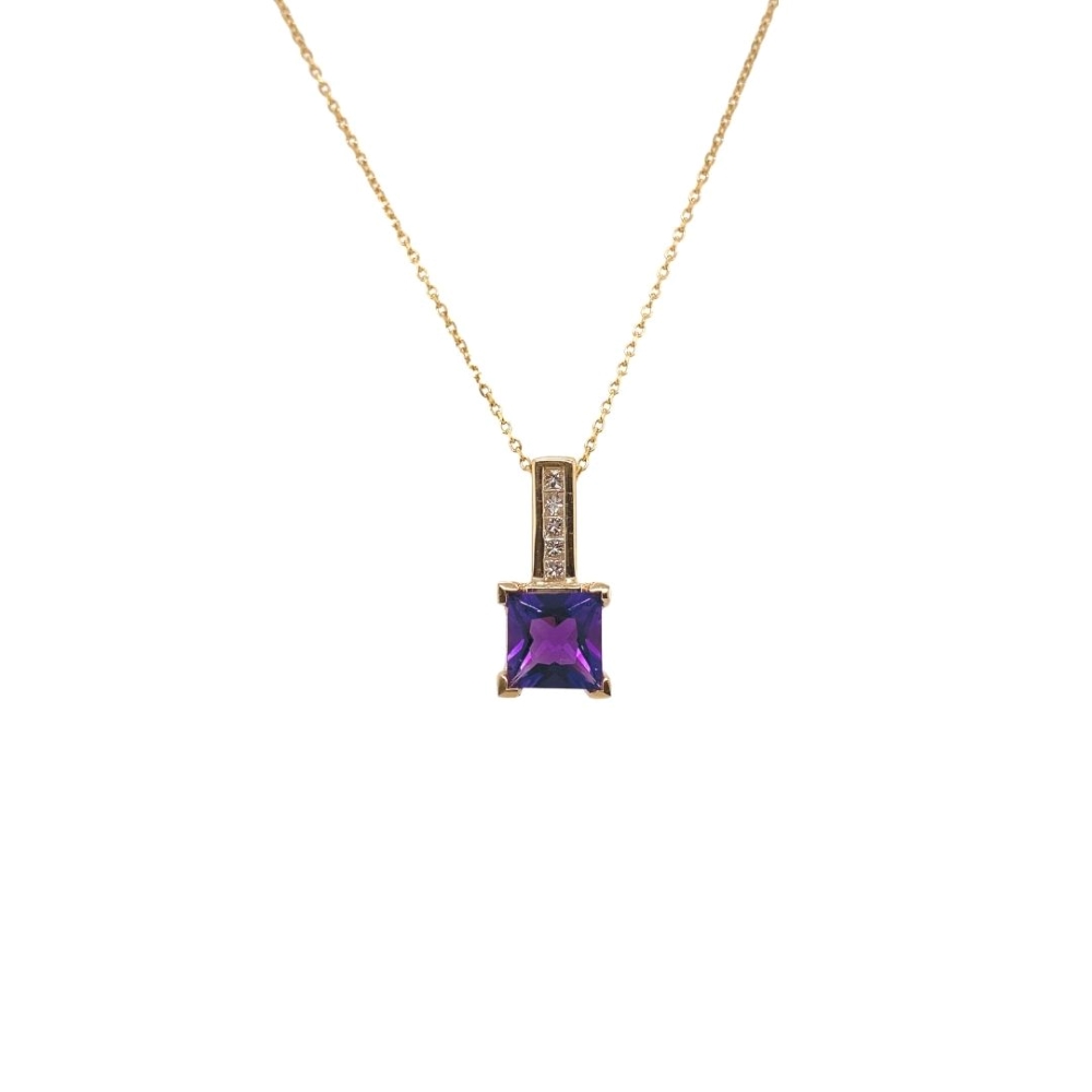 Princess-Cut Amethyst and Diamond Pendant