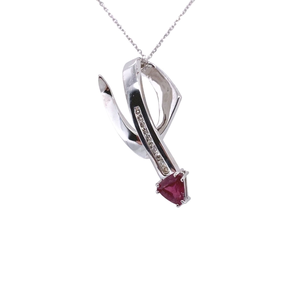 Pink Tourmaline and Diamond Free Form Pendant