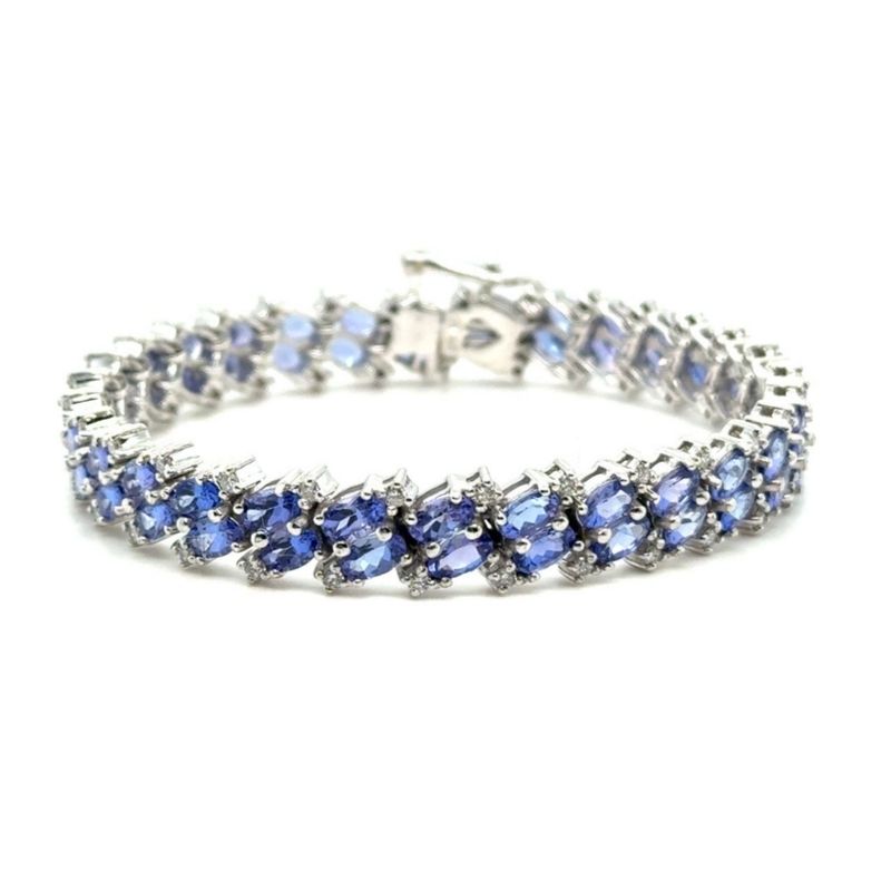 15.00ctw Wide Double Row Tanzanite Bracelet, 14kt White