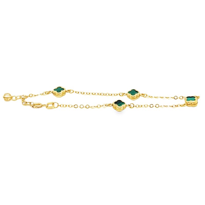 Malachite Quatrefoil Charm Bracelet in 14KT Yellow Gold - Image 2