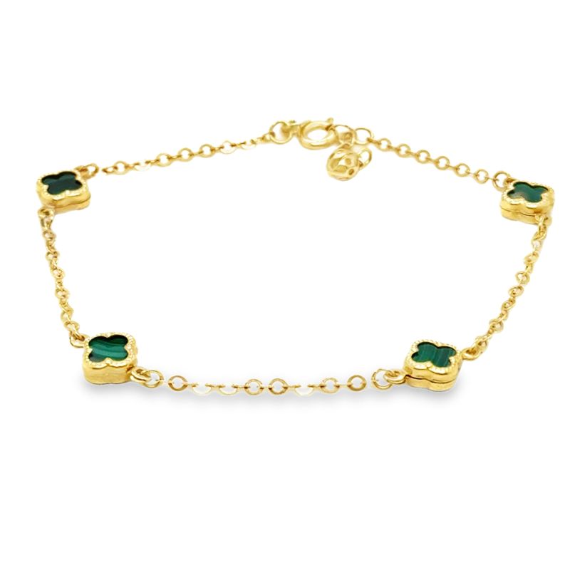 Malachite Quatrefoil Charm Bracelet in 14KT Yellow Gold