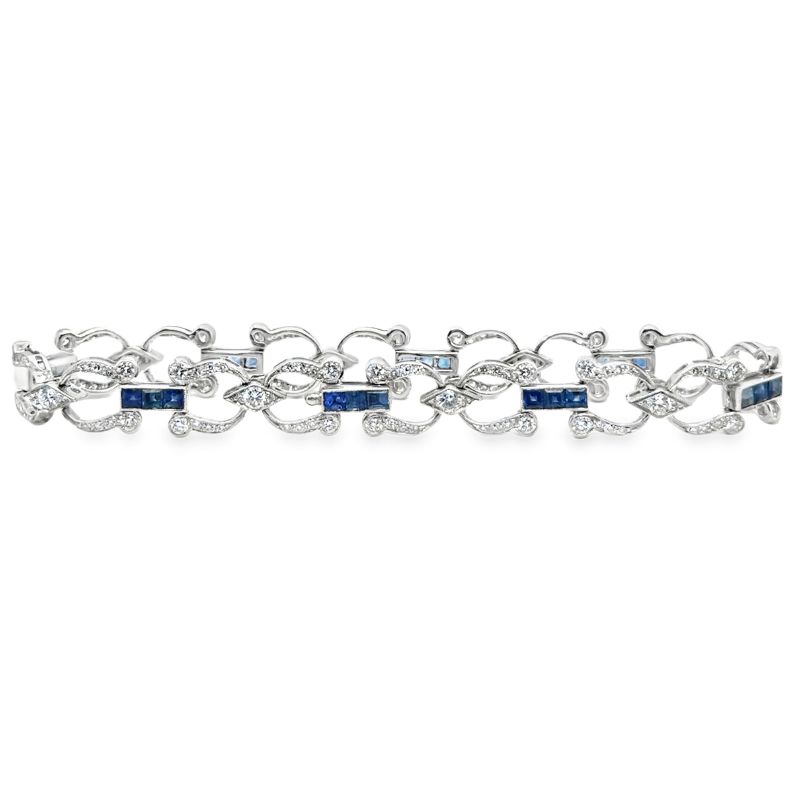 Art Deco 2.50ctw Blue Sapphire and 2.00ctw Diamond Bracelet, 18kt White - Image 2
