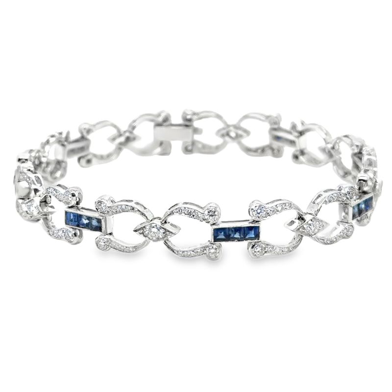 Art Deco 2.50ctw Blue Sapphire and 2.00ctw Diamond Bracelet, 18kt White