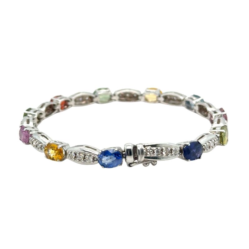 Oval Rainbow Sapphire and Diamond Bracelet, 14kt White - Image 2