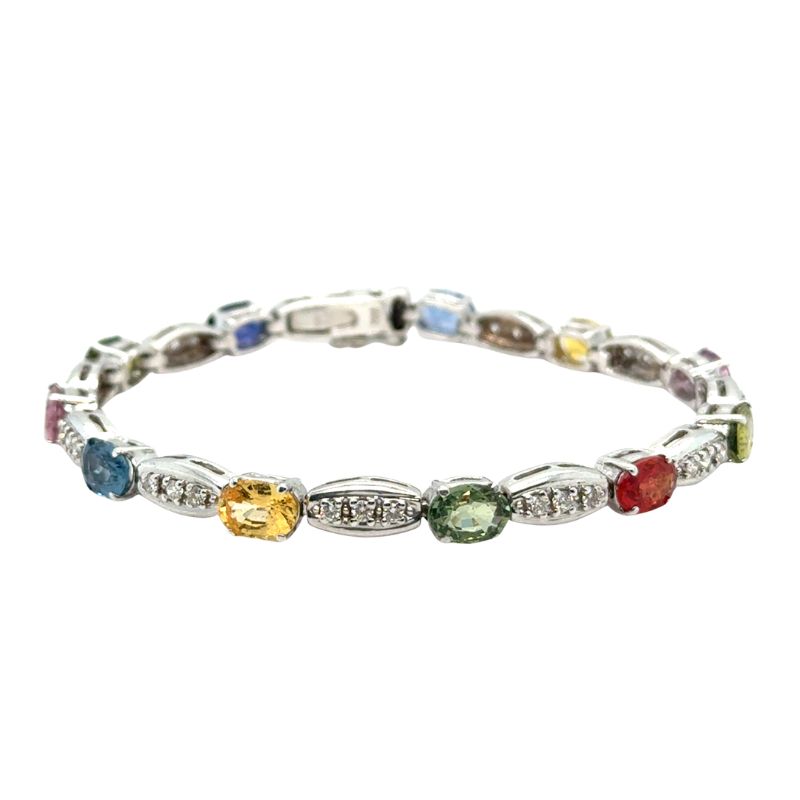 Oval Rainbow Sapphire and Diamond Bracelet, 14kt White