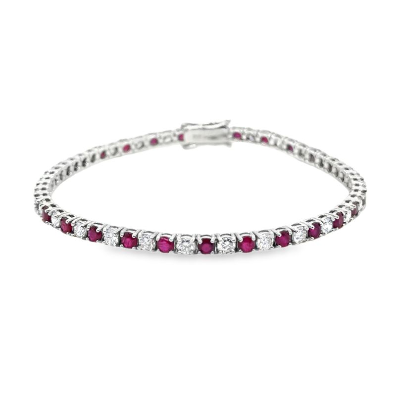 Alternating Ruby and Diamond Tennis Bracelet, 18kt White