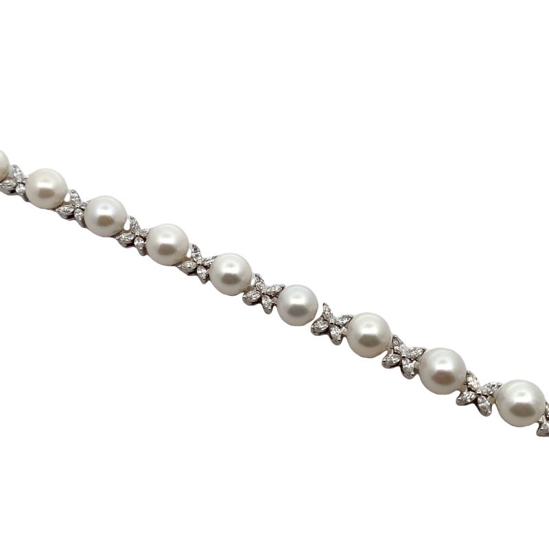 Vitorian Stye Pearl and Diamond Bracelet, 14kt White - Image 2