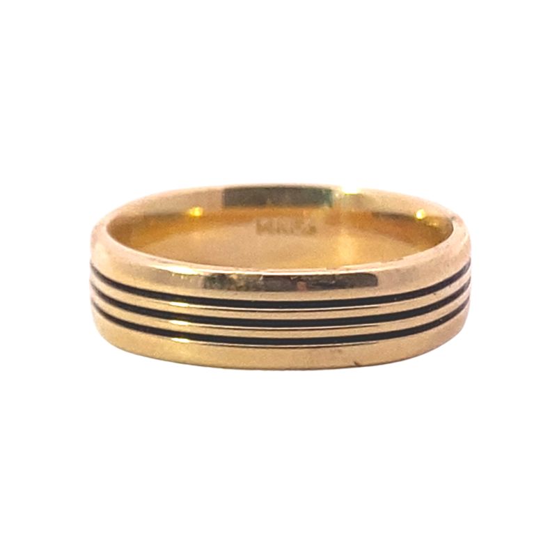 Gents 6mm Wedding Band with Black Line Accents, 14kt Yellow Gold