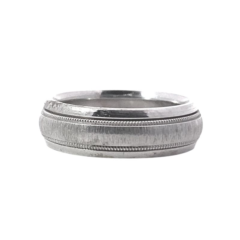 7mm Gents Domed Brushed Wedding Band, 14kt White Gold