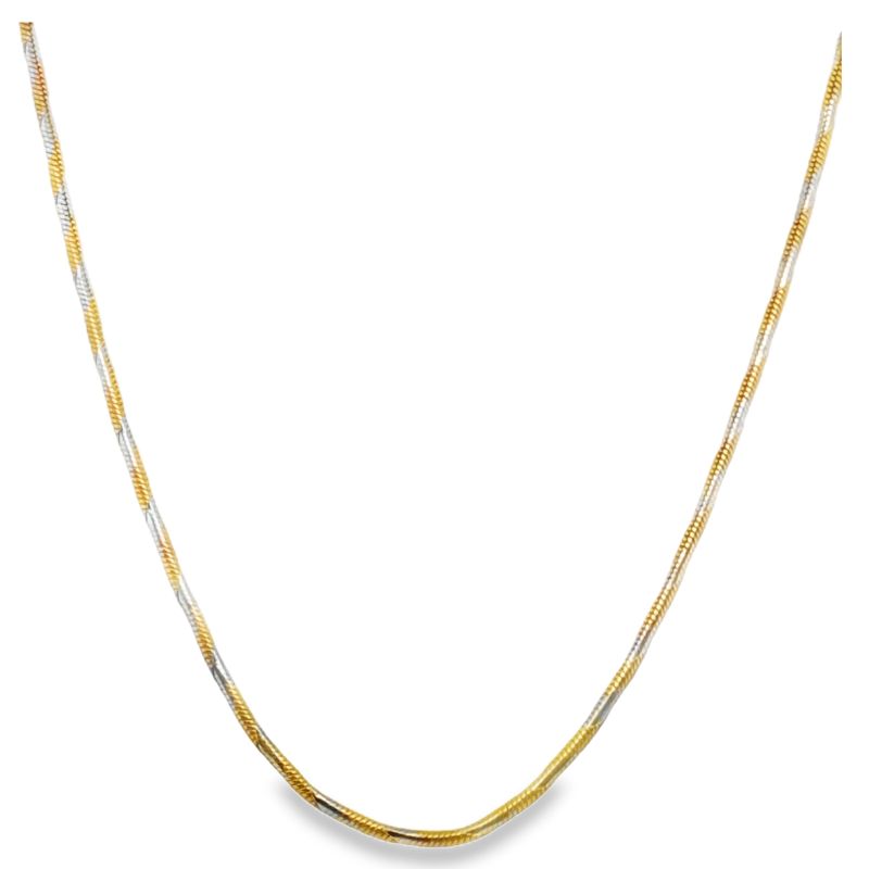 1.3mm 2 tone Diamond Cut Snake Chain, 14kt Yellow