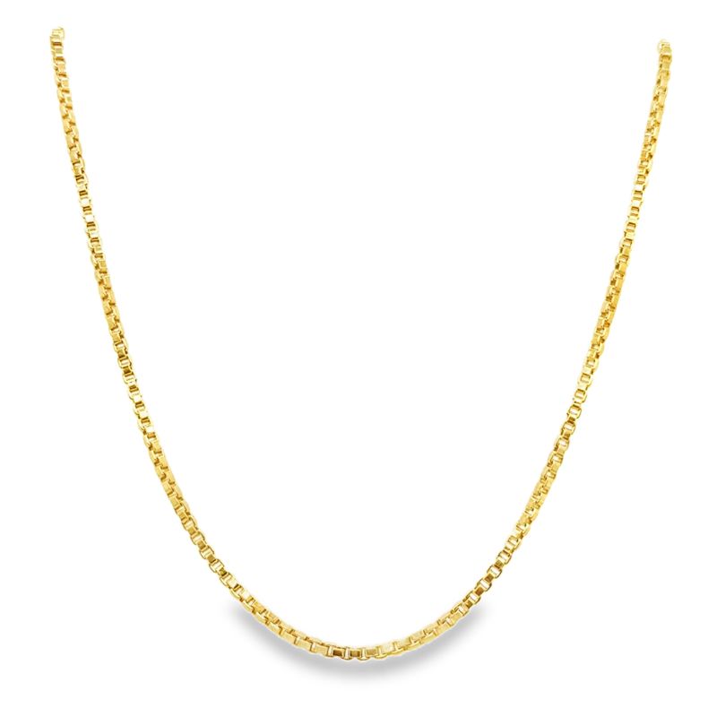 1.9mm Solid Polished Yellow Gold Box Link Chain Necklace, 18kt Yellow