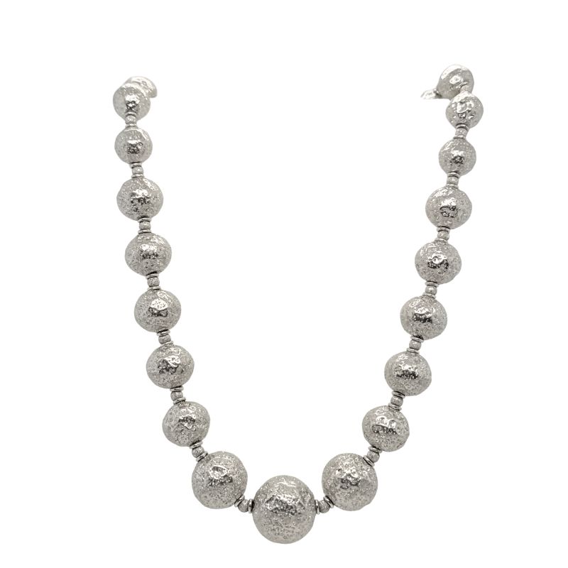 Graduating Diamond Cut Ball Necklace, 14kt White Gold