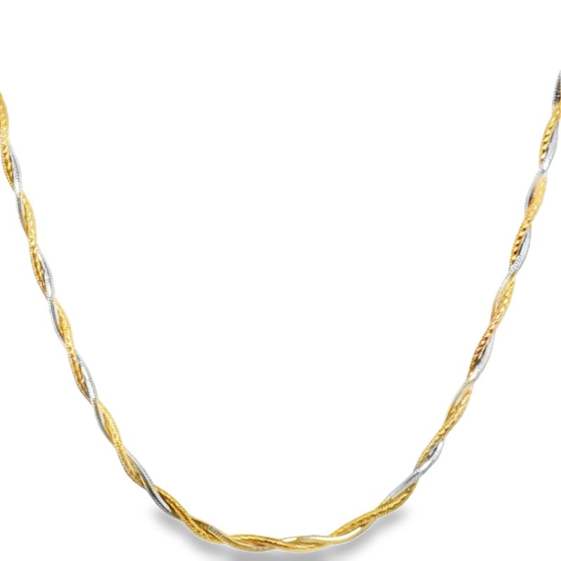1.7mm Two Tone Braided Snake Chain, 14kt Gold