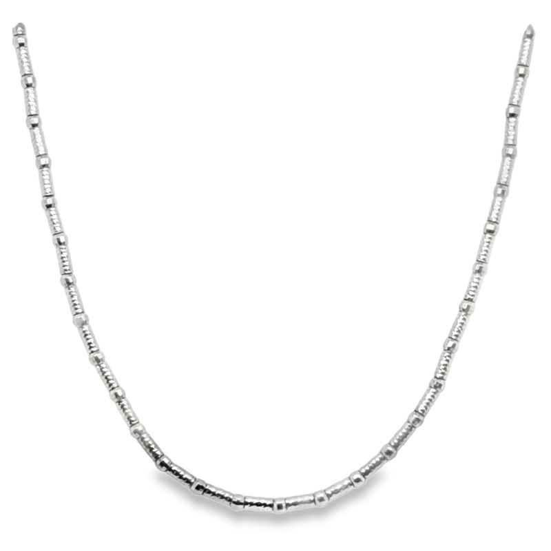2.5mm White Gold Bar Beaded Necklace, 14kt