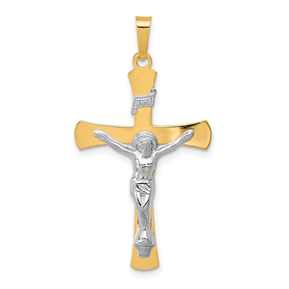 Medium Flat Two-Tone INRI Crucifix Pendant, 14kt