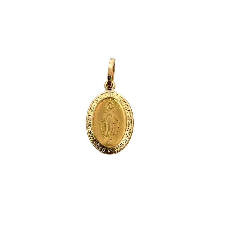 Small Mother Mary Miraculous Medal, 14kt Yellow Gold