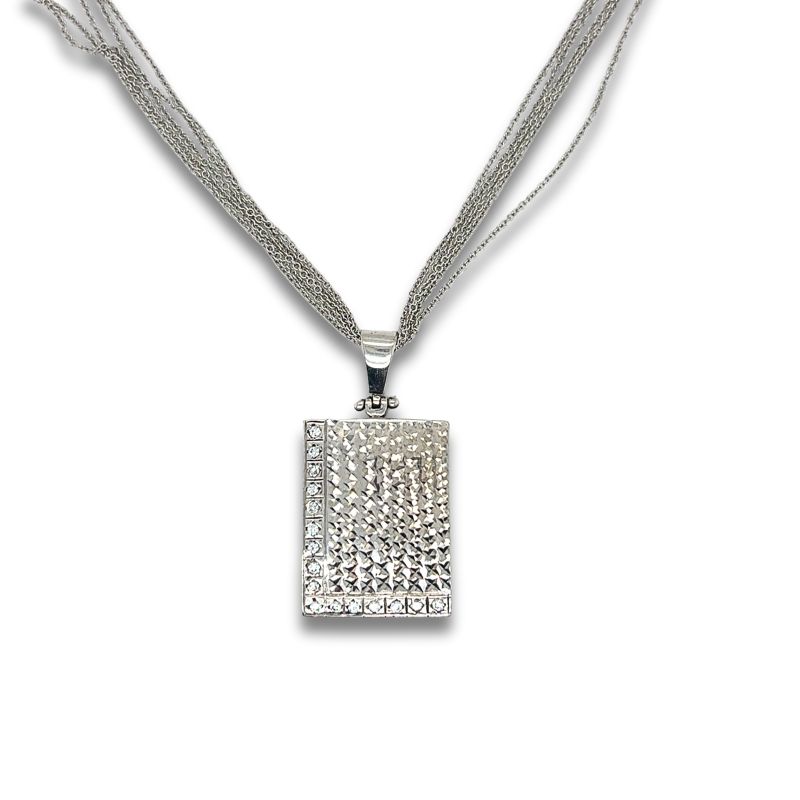 Rectangular Diamond Cut Bar CZ Pendant on Chain, 14kt White