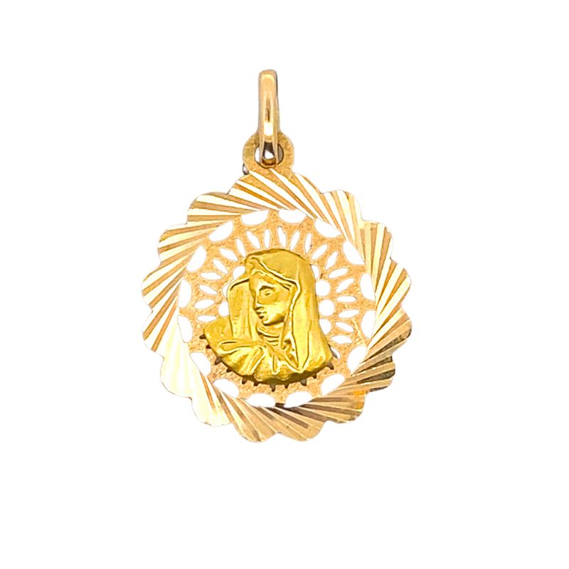 Virgin Mary Open Scallop Design Pendant, 21kt Yellow Gold