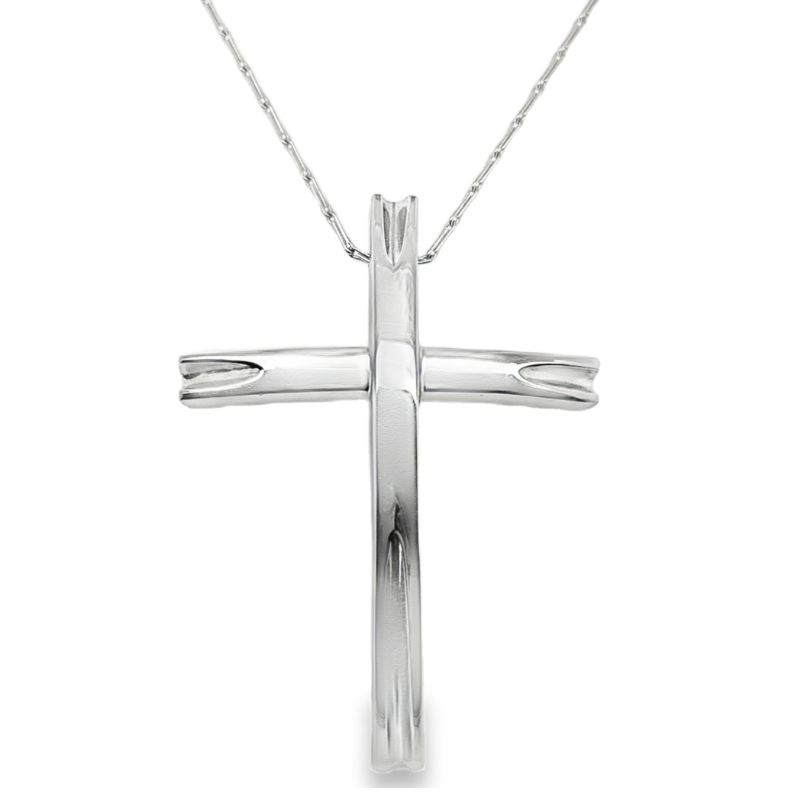 Large Curved 2.5~22 Long Tube Cross on Chain, 14kt White
