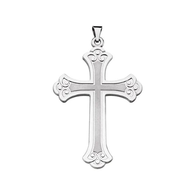 Mid-Size Etched Design Cross, 14kt White Gold