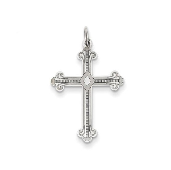 Mid-Size Laser Etched Cross, 14kt White Gold
