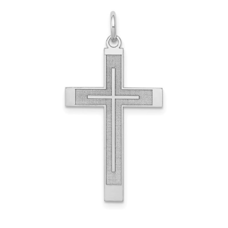 Medium Laser Design Cross Pendant, 14kt White
