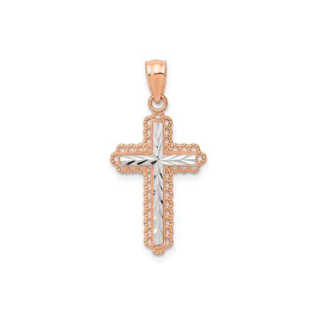 Small Two-Tone Diamond Cut Filigree Cross, 14kt