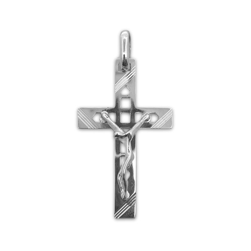 Polished Large Grooved, Cut-Out Crusifix, 14kt White