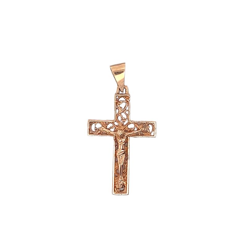 Medium Size Square Edge Cut Out Crucifix, 14kt Rose