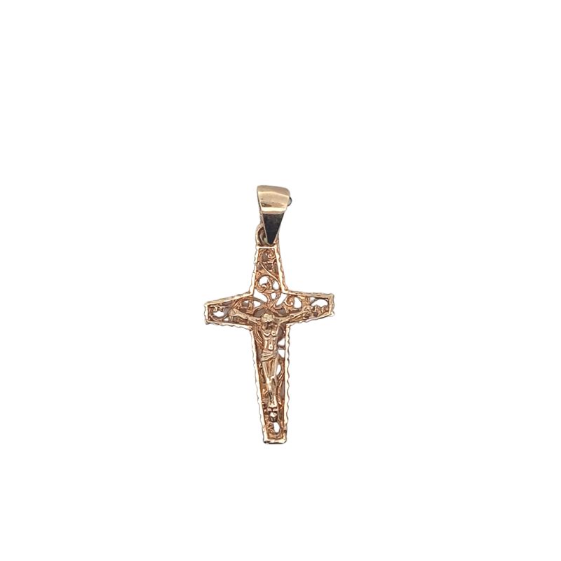 Medium Size Filigree Cut-out Crucifix, 14kt Rose