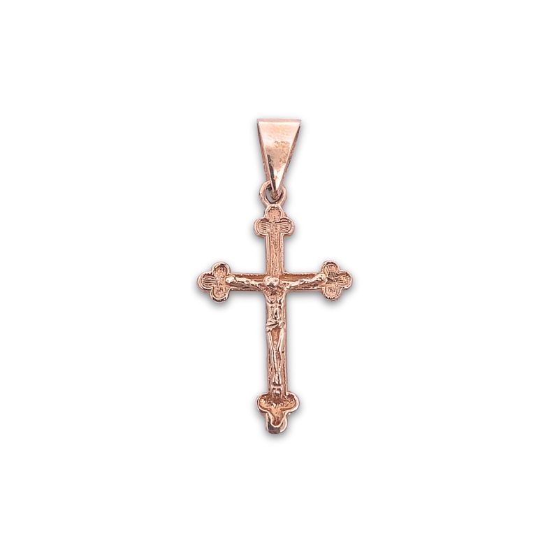 3D Medium Polished and Textured Detail Crucifix, 14kt Rose