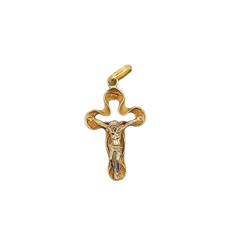 Open Freeform Two Tone Crucifix, 14kt