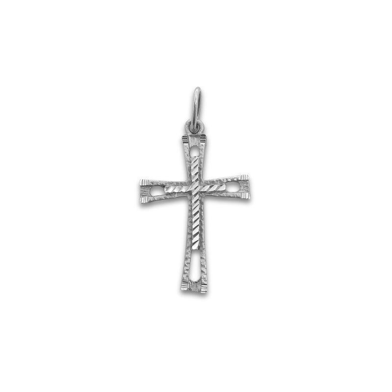 Diamond Cut Open Slanted Cross, 14kt White