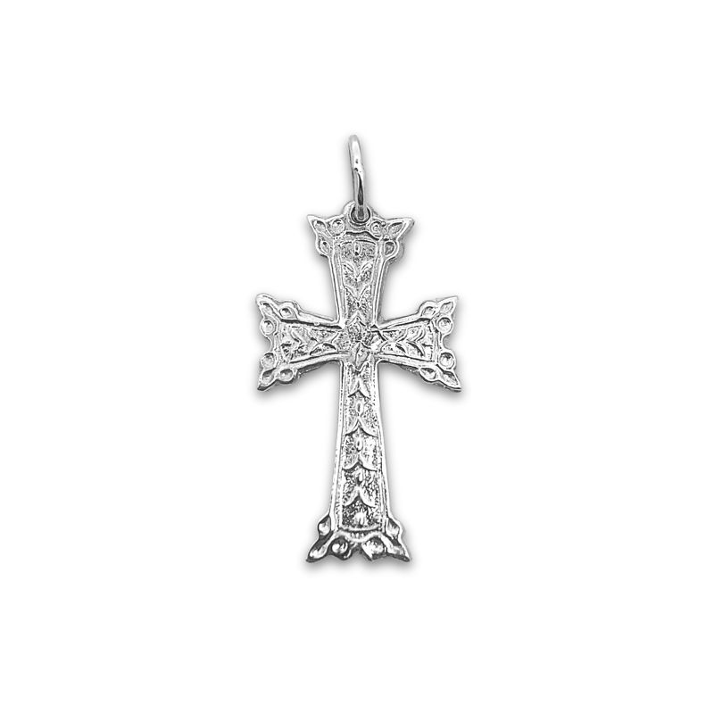 Medium Textured Armenian Cross, 14kt White Gold