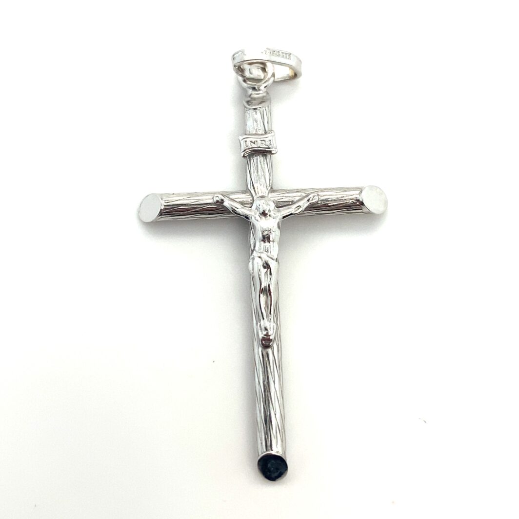 Large Treebark Style Crucifx, 14kt White