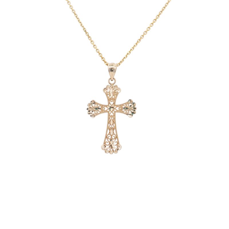 Medium Filigree Diamond Cut Cross, 14kt Yellow
