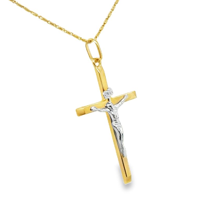 Two-Tone Yellow Gold Polished Crucifix Cross Pendant 14KT Gold