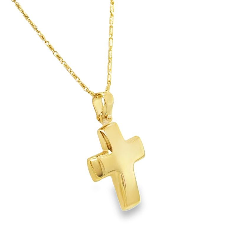 5mm Wide Dome Hollow Minimalist High-Polish Cross Pendant, 14kt Gold