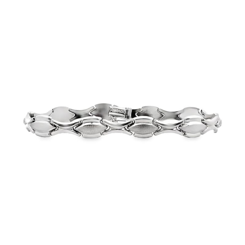 8mm Flat Stampato Bracelet, 14kt White Gold