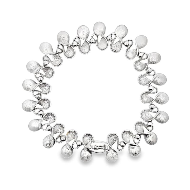 15mm Wavy Frosted Granular Bracelet, 14kt White Gold