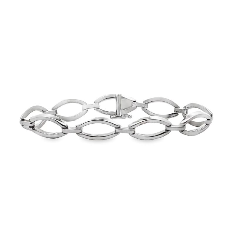 11mm Marquise Link Bracelet, 14kt White Gold