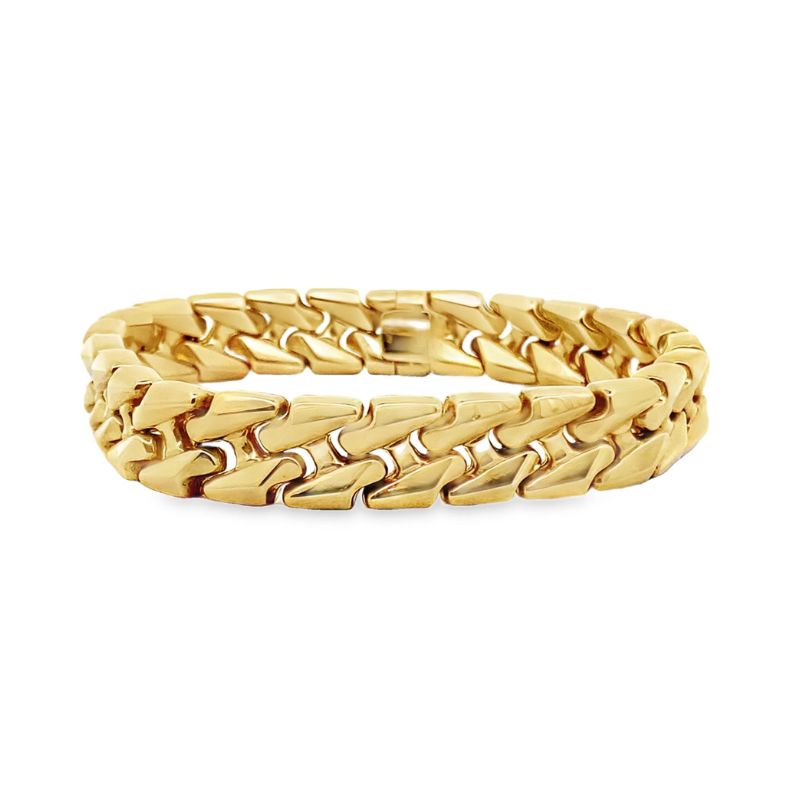 10.4mm Hollow Double Pyramid Link Bracelet, 14kt Yellow Gold